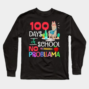 100 Days of School No Probllama Llama Shirt Llama Girls Long Sleeve T-Shirt